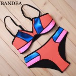 BANDEA Sexy 2016 Women Low Waist Beach Bikini Neon Swimwear Blue Bathing Swimsuit Neon Patchwork Bikini Set AD700