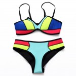 BANDEA Sexy 2016 Women Low Waist Beach Bikini Neon Swimwear Blue Bathing Swimsuit Neon Patchwork Bikini Set AD700