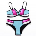 BANDEA Sexy 2016 Women Low Waist Beach Bikini Neon Swimwear Blue Bathing Swimsuit Neon Patchwork Bikini Set AD700