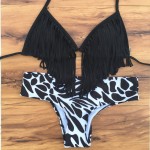 BANDEA Women Bikini Push up Padded Leopard Swimsuit Sexy Fringe Tassel Swimwear Bathing Suit Bikini Set Beachwear HA908