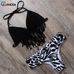 BANDEA Women Bikini Push up Padded Leopard Swimsuit Sexy Fringe Tassel Swimwear Bathing Suit Bikini Set Beachwear HA908