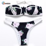 BANDEA Women Swimsuit Print Bikini Floral Swimsuit Women Halter Swimwear Push Up Bikini Natural Color Bikini Set HA806