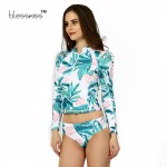 BLESSKISS Print Floral Long Sleeve Swimwear Women Bikini 2017 Crop Top Surfing Beachwear Plus Size Tankini Swimsuit Swim Suits