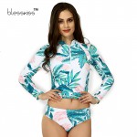 BLESSKISS Print Floral Long Sleeve Swimwear Women Bikini 2017 Crop Top Surfing Beachwear Plus Size Tankini Swimsuit Swim Suits