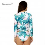 BLESSKISS Print Floral Long Sleeve Swimwear Women Bikini 2017 Crop Top Surfing Beachwear Plus Size Tankini Swimsuit Swim Suits