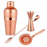 Bar Set: Premium Copper Plated Shaker Barware Set - 4 Pieces Bartender Kit Includes shaker (410ml), Jigger, Strainer & Spoon