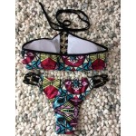 Beach Womens Strappy Bikinis Set Women Halter Push Up Bikini S-XL Vintage Printed Brazilian Swimwear Bathing suits Swimsuit E775