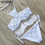 Bikini High Neck Tassel Swimwear Women Bikini Set Sexy Bandage Bathing Suits Push Up Printed Swimsuit Biquinis Feminino 2016