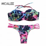 Bikinis Women 2017 Print Halter Bikini Floral Swimsuits Women Brazilian Push Up Bikini Set Bathing Suits Swimwear Biquini