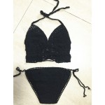 Black White Crochet Bikini 2017 Crop Top Swimwear Women Bikinis Knitted Swimsuit Beach Wear maillot de bain Fully Lined Biquini