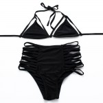 Black high waist swimsuit Sexy halter string strappy bikini 2017 swimwear women bathing suit bather maillot de bain 8