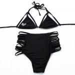 Black high waist swimsuit Sexy halter string strappy bikini 2017 swimwear women bathing suit bather maillot de bain 8