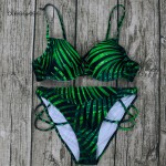 Blesskiss Sexy Bandage Bikini Push Up Swimwear Women Brazilian Bikini 2017 Print Leaf Green Underwire Swimsuit Summer Swim Suits