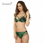 Blesskiss Sexy Bandage Bikini Push Up Swimwear Women Brazilian Bikini 2017 Print Leaf Green Underwire Swimsuit Summer Swim Suits