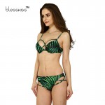 Blesskiss Sexy Bandage Bikini Push Up Swimwear Women Brazilian Bikini 2017 Print Leaf Green Underwire Swimsuit Summer Swim Suits