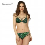 Blesskiss Sexy Bandage Bikini Push Up Swimwear Women Brazilian Bikini 2017 Print Leaf Green Underwire Swimsuit Summer Swim Suits