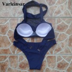 Blue mesh high neck bikini set cup bra push up bikini female swimwear women sexy two pieces swimsuit bathing suit swim wear V04