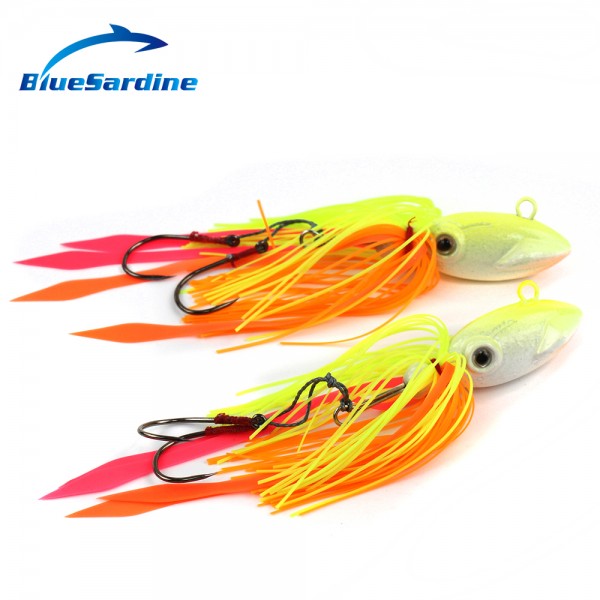 BlueSardine 2PCS 12CM 70G Jig Fishing Lures Squid Jigs Head Octopus Hook Soft Baits