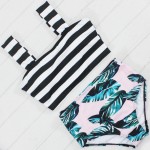 Brand 2017 Bikinis Women Swimsuit Floral Top Stripe Bottom Swimsuit High Waist Bikini Brazilian Biquini Tropical Bathing Suit