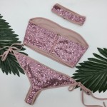 Brand New Women's Swimwear Set of neck design maillot de bain femme deux pieces Sexy Sequins bikini With zipper high waist bikin