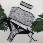 Brand New Women's Swimwear Set of neck design maillot de bain femme deux pieces Sexy Sequins bikini With zipper high waist bikin