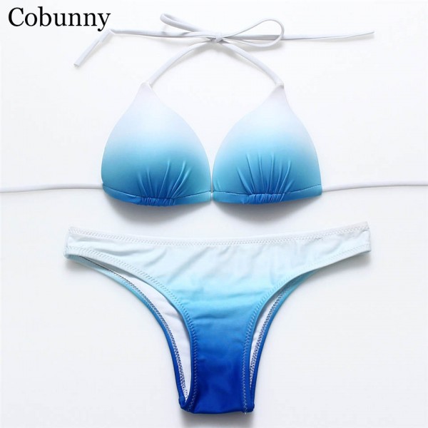 COBUNNY 2017 New Sexy Bikini Set Ladies Swimwear Bathing Suits For Women Gradient Bikinis Brazilian Beachwear Halter swimsuit