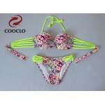 COOCLO 2016 sey women bikini New Sexy Lady print  Bikini Set Push Up Padded Bra Swimsuit Swimwear plus up Beachwear