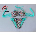 COOCLO 2016 sey women bikini New Sexy Lady print  Bikini Set Push Up Padded Bra Swimsuit Swimwear plus up Beachwear