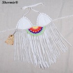 Crochet Tassel Brazilian Bikini Swimwear Women Push up Swimsuit White Straps Handmade Knitted biquini Beach Wear Bikinis Tops