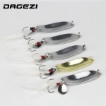 DAGEZI Metal Sequins Fishing Lure 5pcs/lot Spoon Lure with feather Noise Paillette Hard Baits Treble Hook Pesca Fishing Tackle 