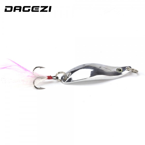 DAGEZI geometry Metal Sequins Fishing Lure Spoon Lure with Feather Noise Paillette Hard Baits Treble Hook Pesca Fishing Tackle