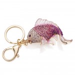 Dalaful Exquisite Enamel Crystal Fish Key Chains Holder Goldfish Bag Buckle HandBag Pendant For Car Keyrings KeyChains K239