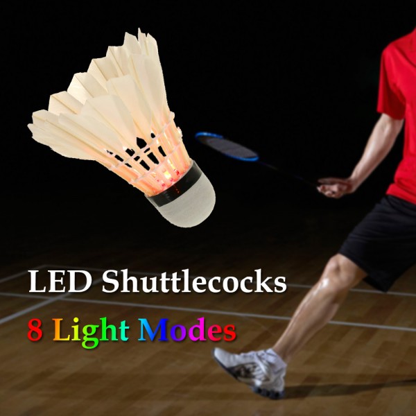 Dark Night 4 Pcs Colorful LED Badminton Goose Feather Shuttlecock Shuttlecocks 8 Light Modes Badminton Shuttle Cock