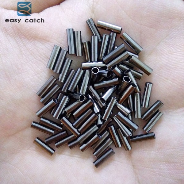 Easy Catch 200pcs Black Round Copper Fishing Tube Fishing Wire Pipe Crimp Sleeves Connector Fishing Line Accessories