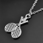 Fashion Rhodium Plated Badminton Racket Sports Dangle Pendants Lobster Clasp Link Chain Necklace for Women Men