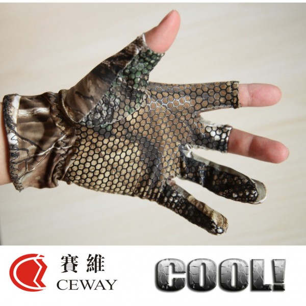 Fingerless Hunting Oak Camo Gel Fish Glove Camouflage Comfortable Anti Slip Elastic Fishing Gloves Skidproof Nonslip Thin Mitten