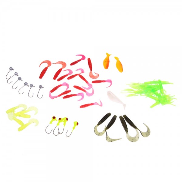 Fishing Lure Set 35Pcs Soft Worm Fishing Baits 10Lead Jig Head Hooks Sets / 50Pcs 50mm soft Lures Wholesale Drop Shipping EA14