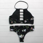 Floral Women Bikini Set New Halter Swimwear Printed Bikini High Neck Lace Up Front Top and Cheeky Bottom Size S-L Sexy Swimsuit