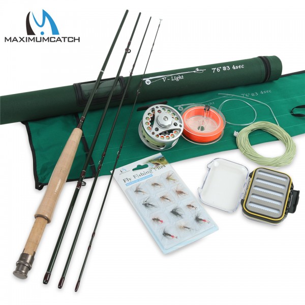 Fly Fishing Rod Combo 7.6FT 3WT 4Pcs Fly Rod BLC 3/4WT Fly Reel with Fly Lines Combo