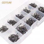 Goture 500pcs Black Carbon Steel Fishing Hooks Fishhooks  3# -12# 10 Sizes Plus Fishing Tackle Box