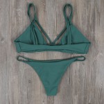 Green Strappy Bralette Bikini Bathing Suits Women's Push Up Swim suits Sexy Swimsuit Solid Swimwear Beach Brazilian Bikinis E631