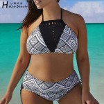 HELLO BEACH Plus Size Bikini Set High Neck Bikini Women's Swimsuits Large Size Print Swimwear Bathing Suit 2016 Plus Size Bikini