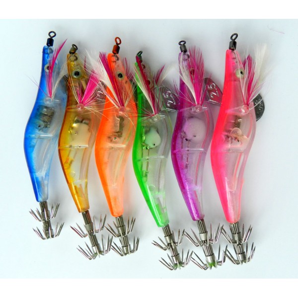 HENGJIA 2.5# 4 inch 10cm * 12.5g LED Electronic Squid Jig Luminous Fishing Wood Shrimp Lure