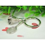 HJ Badminton Rackets Zinc Alloy Charm Keyring Keyfob Polished Chrome Classic 3D Pendant KeyChain Creative Gift Free shipping