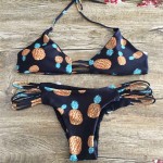 High Neck Bikini 2017 Women Floral Biquini Cropped Bandage Swimsuit Sexy Brazilian Bikinis Female Push Up Swimwear Thong Beach