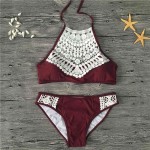 High Neck Bikini 2017 Women Floral Biquini Cropped Bandage Swimsuit Sexy Brazilian Bikinis Female Push Up Swimwear Thong Beach