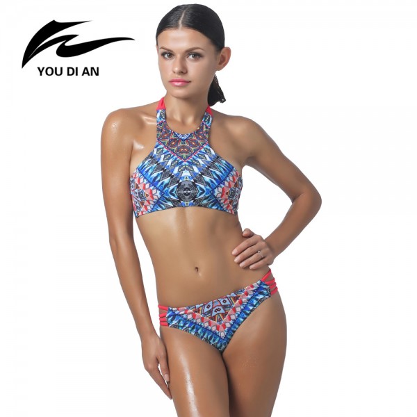 High Neck Bikini Bandage Swimwear Sexy Print Bikini Sets High Quality Halter High Neck Biquini Push Up Swimwear Bathing Suit