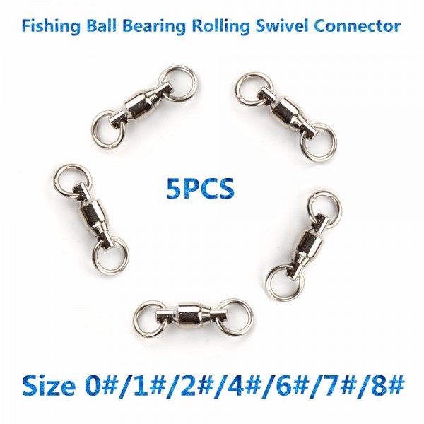 High Quality 5pcs Size 1#/2#/4#/6#/7#/8# Ball Bearing Stainless Steel Fishing Rolling Swivels String Connector Fishing Hook