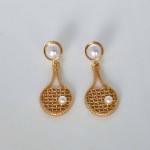 High Quality Gold Plated Imitation Pearl Badminton Racket Unique Sense Of Design Drop Earrings For Women Fashion Jewelry