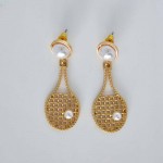 High Quality Gold Plated Imitation Pearl Badminton Racket Unique Sense Of Design Drop Earrings For Women Fashion Jewelry